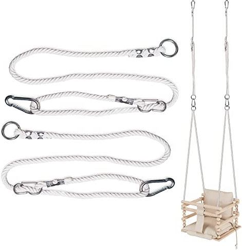MAMOI® Schaukel Seil 50kg | 2 x Einstellbar Verlängerung mit Metall Schaukelhaken Karabiner | Natürliche Seil mit Karabiner | 100% ECO | Made in EU