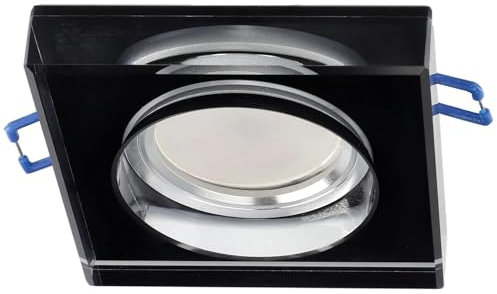 EDO Spot Encastrable Carré CRYSTAL GRANDE Noir - Applique Plafond Intérieur en Verre Trempé - Compatible avec Ampoule GU10 - Luminaire Encastré pour Salon, Cuisine, Bureau