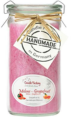 Candle Factory Mini Jumbo Duftkerze aus pflanzlichem Stearin im hitzebeständigen Glas der Marke Weck®, ca. 70h Brennzeit, Duft: Melone & Grapefruit