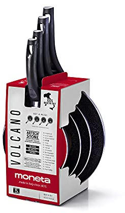 Moneta Volcano Set 4 padelle 18+22+24+28 in alluminio effetto pietra, Nero, 28 cm
