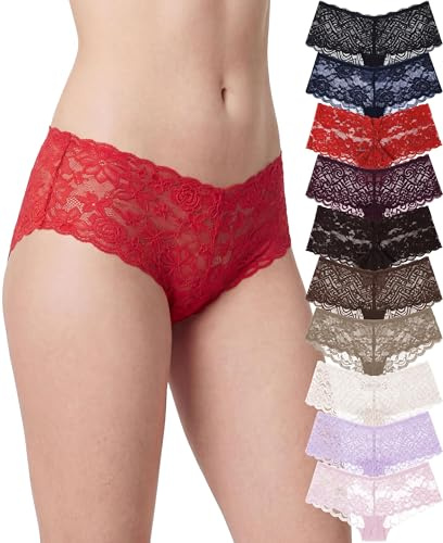 Sexy Basics Women's Lace Hipster Panties | Ultra Soft & Stretchy Hallowed Out Lace Seamless Underwear | Multi Packs