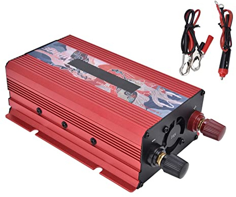 Inversor Onda Sinusoidal Pura 300W 12V a 220V Convertidor Potencia Hogar RV Camión Rojo, Transformador Energía Portátil para Coche Caravana Autocaravana con Protección Sobrecarga y Seguridad Aprobada