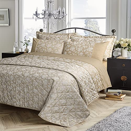 Olivia Rocco Kew Jacquard Duvet Cover Set Easy Care Double King Super King Size Quilt Bed Set Covers & Pillowcases Bedding (Double, Gold)