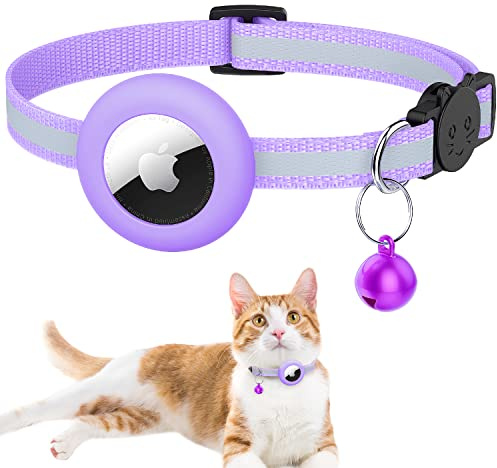 Airtag Katzenhalsband, Reflektierendes Airtag Katzenhalsband mit Glocke und Airtag Halter Kompatibel mit Apple Airtag, Schön Katzenhalsband mit abbrechbarer Sicherheitsschnalle für Kätzchen Welpen
