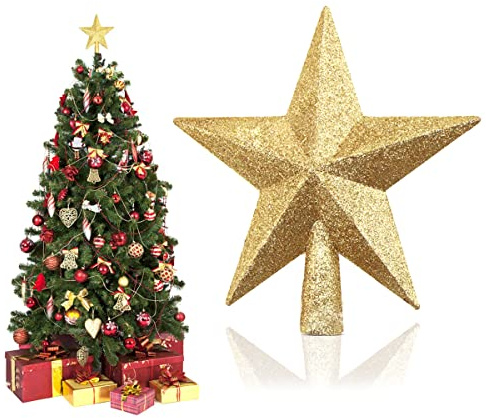 HONGECB Julgransstjärna, julgransstjärna, glitter julgran stjärna topper, julgransspets plast, julgransprydnad för alla storlekar, julgransprydnader, guld