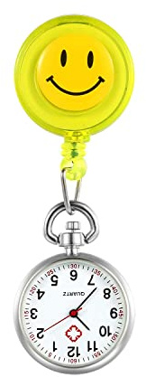Silverora Schwesternuhr Schwesternuhren mit Clip Krankenschwester Uhren Kartoon Smile Gesicht Nurse Watch Uhr zum anstecken Pflege Uhr Arzt Uhr Bunt