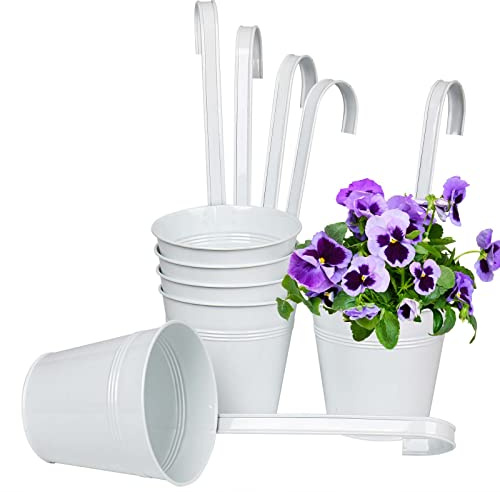 Oairse 6PCS Hanging Plant Pot 13CM Galvanised Planter with Detachable Hook Zinc Plant Pot Vintage Metal Flower Pot Garden Vase Bucket for Indoor Outdoor Balcony Decor