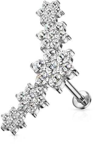 Stachelkleid Labret Helix Piercing Chirurgenstahl 316L 1,2 mm Blumen Zirkonia Ohr Tragus Größe Farbe Auswahl Gold Rose Silber Glitzer Kristall Stein Schmuck Lippe