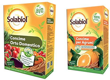 Solabiol Concime Granulare Biologico per Orto Domestico con Tecnologia Natural Booster, 1,5Kg & Concime Biologico Granulare Agrumi con Tecnologia Natural Booster