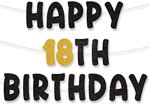 palasasa Happy 18th Birthday Girlande 18th Geburtstag Banner 18 Girlande Geburtstag Deko 18. Banner Happy Birthday Deko Schwarz Gold für Kinder Mädchen Party Dekoration