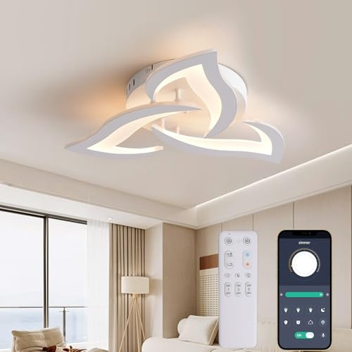 KAUCQI 56CM LED Deckenleuchte Wohnzimmer Dimmbar Deckenlampe Blume | Moderne Schlafzimmer Lampe decke Wohnzimmerlampe mit Fernbedienung 3000K-6000K Weiß Schlafzimmerlampe Esszimmer Küche