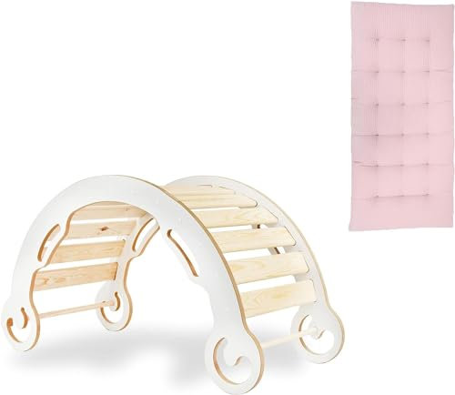 Need Sleep Leo Kletterbogen mit Kissen für Kinder 68x120x51cm - Klettergerüst Indoor ab 1 Jahr MDF| Kinderwippe Holz Wippe Montessori Spielbogen Holzspielzeug | Klettern Balance Kinder (XL)