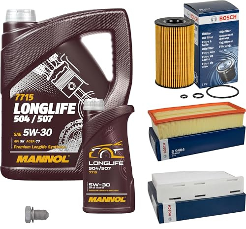 Inspektionspaket Wartungspaket Filterset mit 6 L Motoröl Longlife 5W-30, Ölfilter, Luftfilter, Innenraumfilter, Verschlussschraube