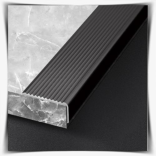 ZJIEX ILOOXI Aluminium Treppenkantenprofil Winkelprofil Anti-Rutsch Treppenkante Treppenkantenschutz, L-Form Treppenprofil, Für Parkett Und Laminat(Black,L90cm-W3cm)