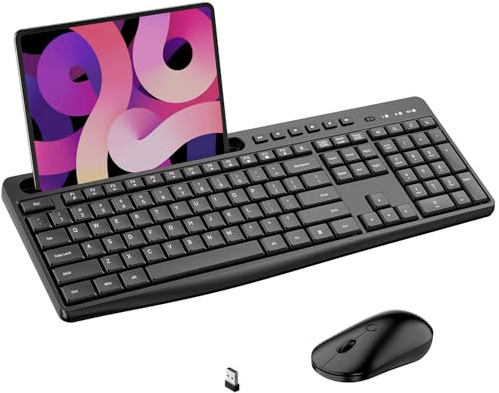 Acebaff Wireless Keyboard and Mouse Combo, 2.4G Silent Wireless Keyboard with Phone Tablet Holder, 11 Shortcut Keys, Wireless USB Mouse and Computer Keyboard,
