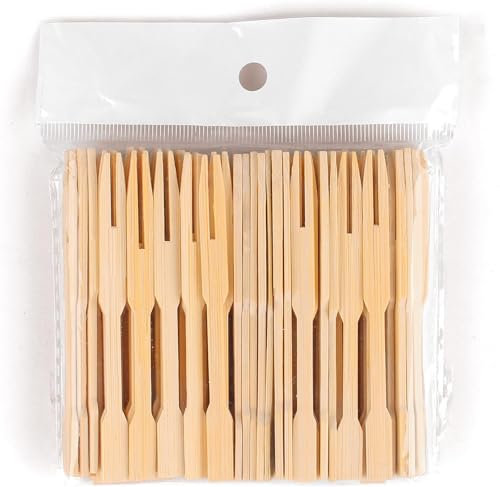 Antetok 500pcs 9cm Bambus-Fruchtgabeln, Einweg-Holzgabeln, Cocktailgabeln, Fruchtgabel, Mini-Nahrungsmittelpicks für Cocktail, Obst, Gebäck und Dessert