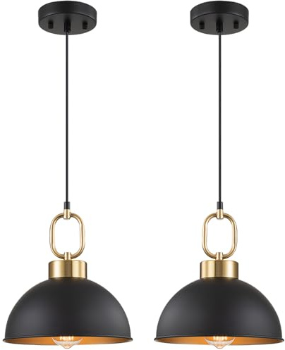 TinHon 2 Pack Black Pendant Lights Kitchen Island, 10'' Farmhouse Industrial Pendant Light Fixtures, Adjustable Height Modern Dome Hanging Light for Kitchen Dining Room Entryway Bar