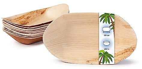 onlyleaf Palmware - Cuenco hoja de palma para aperitivos I vajilla desechable biodegradable y compostable I cuencos para servir Salsa aperitivos y mas I 200 piezas cuenco fiesta tipo barco 20 cm
