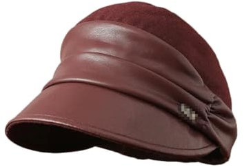 SaoBiiu Winter PU Baskenmützen Frauen Party formelle Filz Fedoras Weibliche Glockenhut Wolle Newsboy Cap Mutter Fascinators, weinrot, Einheitsgröße