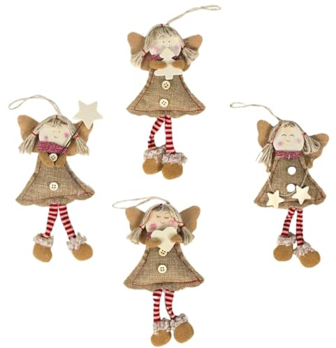 FUNOMOCYA 4 Pezzi Ciondoli Natalizi in Legno Ornamenti Decorativi Bambole Angelo Di Stoffa Per Decorazione Natalizia