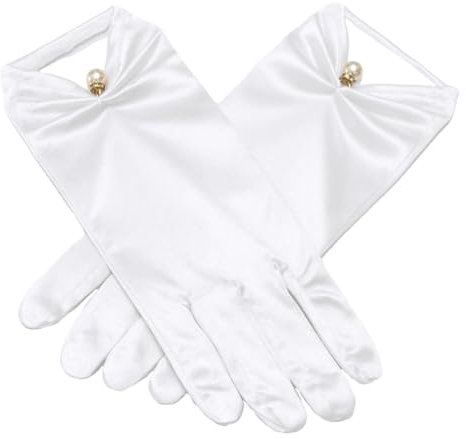 Asudaro Kurze Satinhandschuhe Abendhandschuhe Künstliche Perlen Dekoration Brauthandschuhe 22CM Hochzeitskleid Handschuhe Tea Party Tanzhandschuhe Oper Dinner Handschuhe Beige