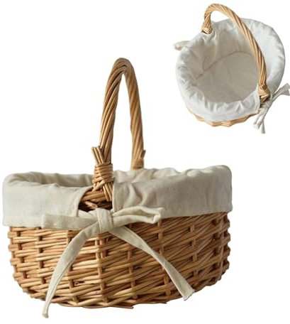 Cesto di fiori in rattan Rurunklee, cesto di vimini per matrimonio e campagna, cesto di fiori con manico, cesto di fiori fatto a mano con nastro per matrimoni, feste