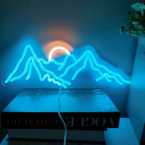 HFHungkeong LED Neon Schild Mountain Dimmbar Groß Neon Sign Wiederverwendbar und Aufhängen Sonnenaufgang Neonschild Dekorative Wand Fenster Kunstlampe für Wohnzimmer Schlafzimmer Bar Cafe 42 x 15 cm