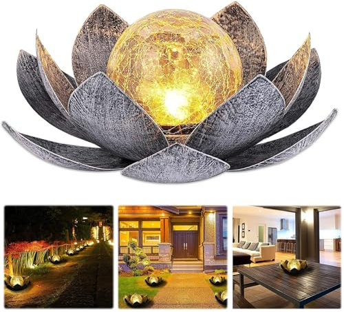Funmo Lampada solare per esterni Lotus, lanterna solare, decorazione da giardino, lampada solare IP44, impermeabile, adatta per cortile, prato, decorazione da giardino