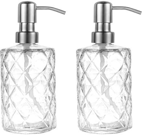 Clear Glass Soap Dispenser, 2Pcs 330ml/12 Oz Versatile Hand Soap Dispenser with Pump, Refillable Liquid Crystal Hand Washing Liquid Dispenser for Bathroom, Vanity Countertop, Kitchen Sink
