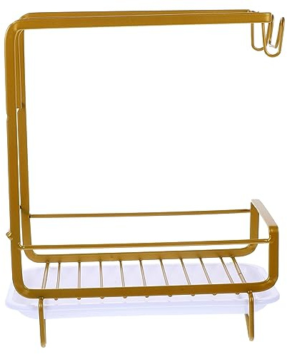 OFFSCH Escurridor De Cocina 2 1 Con Bandeja De Agua Organizador De Fregadero De Acero Inoxidable Porta Esponjas y Trapos Accesorio Para Cocina Color Dorado