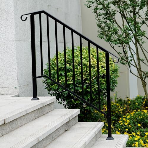 Gr8 Garden Black Metal Mobility Handrails for Outdoor 3 Steps Stairs Safety Steel Porch Deck Railing Grab Handle Bar Bannister Rail