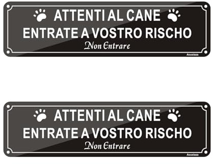 Acuxiaza 2 PZ Cartello Attenti Al Cane Metallo Riflettente 30x8 cm Alluminio Attenti Al Cane Cartello con Adesivo, Facile Da Installare,Resistente UV,Resistente Alle Intemperie,Impermeabile