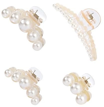 Set de 4 Pinzas de Pelo Grandes con Perlas, Accesorios para el Cabello de Mujer, Horquillas Elegantes para Fiesta, Pinzas de Pelo para Niña y Mujer
