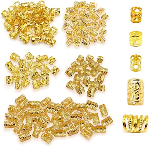 Aikeis 100 Stück Gold Haarschmuck Zopf Haarschmuck Damen Ring Manschettenklammern Zopf Zubehör Kopfschmuck Metall Kopfschmuck Dekoration Mode