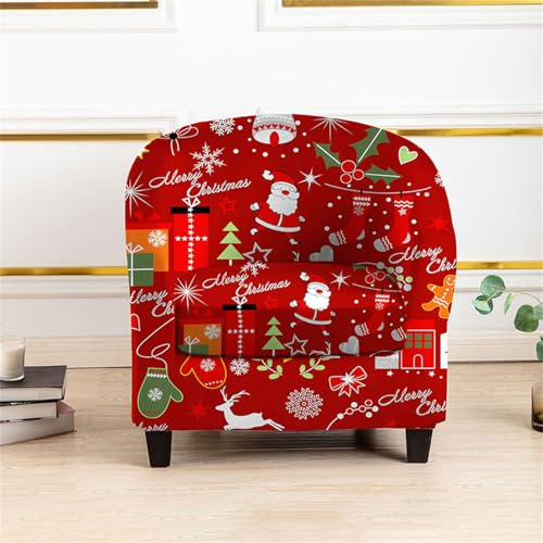 Hearda Clubsessel Bezug, Weihnachten Schneeflocke Sesselbezug Cocktailsessel Bezug 2er Set Weich Stretch Sesselhusse Universal Modern Sesselüberwurf für Esszimmer (Weihnachtsmann)