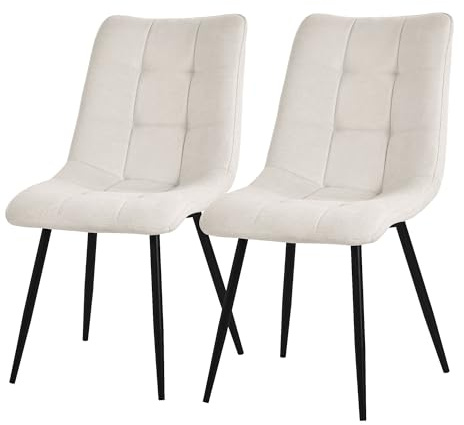 ML-Design matsalsstolar set om 2 beige, vardagsrumsstolar med tygklädsel och svarta metallben, köksstolar med ryggstöd, stoppade stolar för matsal vardagsrum kök kontor, stannade fåtöljer