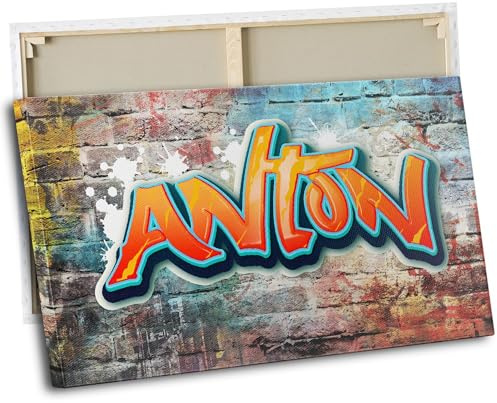 timalo® Kinderzimmer Leinwandbilder personalisiert mit Namen | Bild auf Leinwand Kinder Bilder für die Wand Wandbild xxl Bild fürs Teenager Jungenzimmer | 100 x 50 cm Graffiti Jungen Mauer