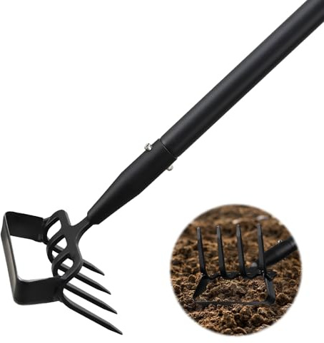 JAOTREL 2-in-1 Garden Hoe Tool, Adjustable Length from 37 to 72inch, Ergonomic Design for Weeding and Raking, Durable and Rust-Proof Blade, Save Time and Effort