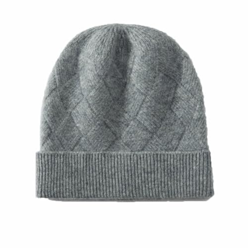 Damen Mütze aus 100 % Kaschmir, Wintermütze, dick, einfarbig, gestrickt, Blumenpullover, rote Mützen, warme Mützen, grau, Einheitsgröße
