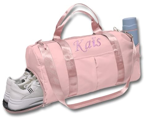 Sac de Sport Personnalisé Caixiabeauty avec Nom Brodé - Danse, Bagages, Equitation, Grande Capacité, Gym Piscine Étanche, Week-End (Pink)