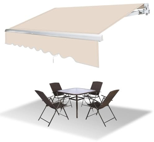 Hebitod Store de balcon à bras articulés, protection solaire, réglage de l'angle (0-30°), résistant aux intempéries, 350 x 300 cm, 280 g/m², beige