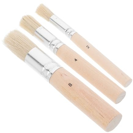 GRIRIW 3pcs round Paint Brushes Set for Acrylic and Oil Painting with Comfortable Grip Wooden Handle and Fiber Bristles, Suitable for Home Renovation and DIY Art Crafts
