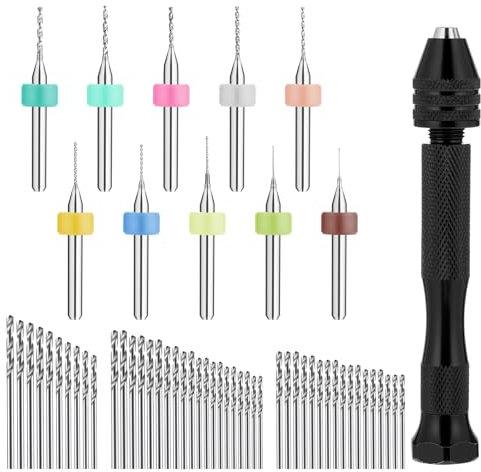 59 Stück Handbohrer Mini Bohrmaschine Pin Vise Handbohr mit 48 Spiralbohrer (0.5-3.0mm) und 10 Wolframcarbid Bohren, Handbohrer Modellbau Mini Bohrer Handbohrers zum Basteln für DIY Gießharz Bohren