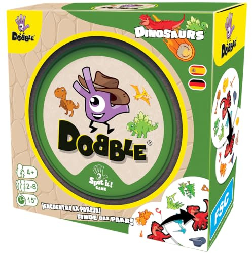 Asmodee Dobble Dinosaurs, Juego de Cartas de Observación y Velocidad | Para Niños y Adultosm, Juego de Mesa, 15 Minutos de Juego, A Partir de 6 años, 2-8 Jugadores