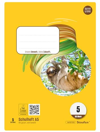 Style Schulheft - 10 Hefte à 32 Blatt, DIN A5, 80 g/m², kariert 5 mm | Lineatur 5, hochwertiges Papier, ausgezeichnet mit dem EU Ecolabel, praktische Details