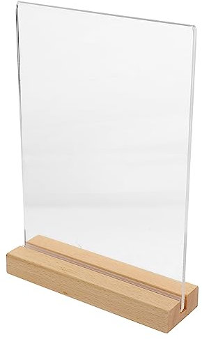 Homoyoyo Transparenter Acryl- -displayständer Desktop-plakathalter Acryl-schilderhalter Für Restaurants Mit Holzsockel Doppelseitig Stabil Leicht