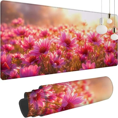 Rose Fleur Gaming Tapis de Souris XXL, 800x300x3mm Clavier Souris Gamer Tapis Bureau avec Base Anti-Dérapage, Améliore la Précision et la Vitesse, Mouse Pad Imperméable pour Maison, Le Bureau Z-147