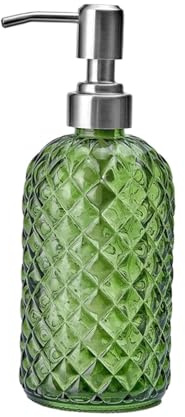 Tvåldispenser i glas, pumpflaska i rostfritt stål, påfyllningsbar tvättdispenser, för badrumskök (350 ml) (grön)