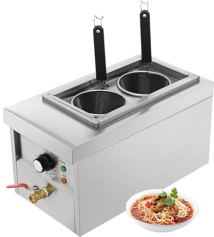 DOJOEUU Cuiseur à pâtes électrique 2 Trous, cuiseur à pâtes Professionnel avec Grille à 2 Mailles, contrôle de température de 30 à 110 °C, chaudière en Acier Inoxydable