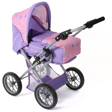 Bayer Chic 2000® Poussette combinée 3 en 1 Leni - Cœurs Violets - Pliable, poignée réglable en Hauteur 43-67 cm, Sac de Transport - Poupées jusqu'à 46 cm, à partir de 3 Ans